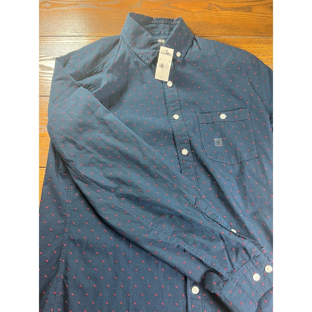 NEW Men's EXPRESS New York City Button LS Size Small Blue And Red Pattern